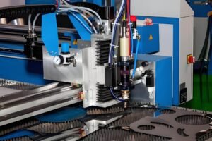 Laser cutting of metal sheets.