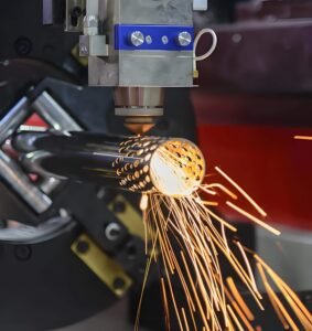 Laser cutting of stainless steel pipes.